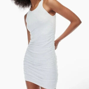 Aritzia TNA Chill Malibu Ruched Mini Dress Heather White Grey Size Medium